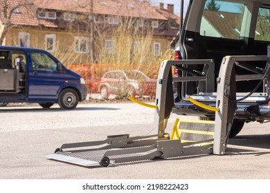 Accessible Car With Wheelchair Lift Ramp For Person With Disability.