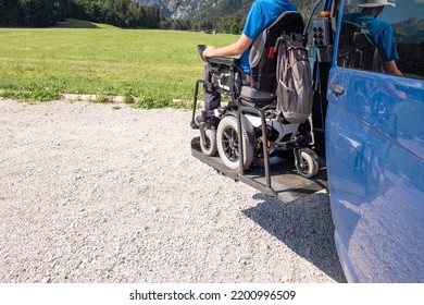 Accessible Car With Wheelchair Lift Ramp For Person With Disability.