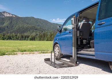 Accessible Car With Wheelchair Lift Ramp For Person With Disability.