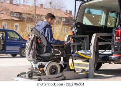 Accessible Car With Wheelchair Lift Ramp For Person With Disability.