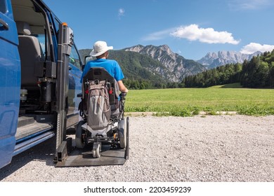 Accessible Car With Wheelchair Lift Ramp For Person With Disability.