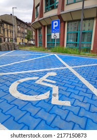 Accessible Parking Space. Disabled Street Parking Spot In Front Of Public Building In Bytom City, Poland.