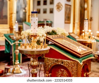 Accessories for the baptism of a child in the Orthodox church. - Shutterstock ID 2232514333