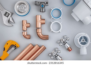 Accessories Of Bathroom Plumbing On White Background