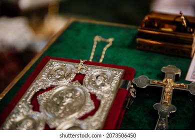 Accessories For Infant Baptism. Attributes Of An Orthodox Priest For Baptism.