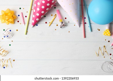 Accessories For A Party Or Birthday On A Colored Background Top View.