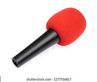 Accessories Red Sponge On Head Microphone Isolated On White Background.