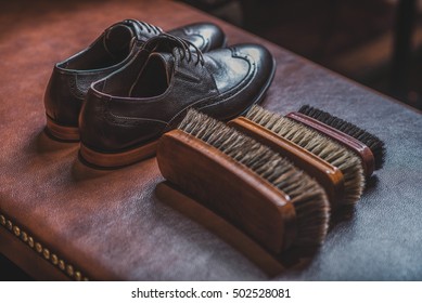 Accessories For Shoe Shining With A Pair Of Brogues