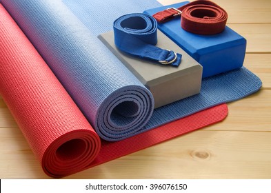 Accessories For Yoga.Mat, Foam Block And Strap.