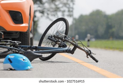 Accident Car Crash With Bicycle On Road