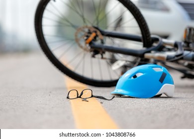 Accident Car Crash With Bicycle On Road