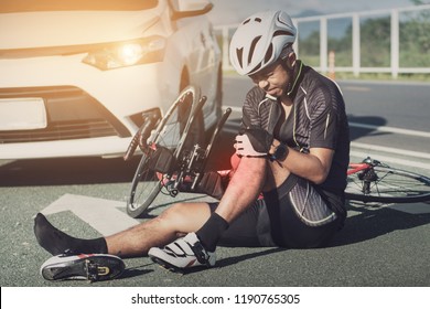 Accident Car Crash With Bicycle On Road, Asia Cyclist Injured On The Street Bike After Collision Accident Car And Bike.