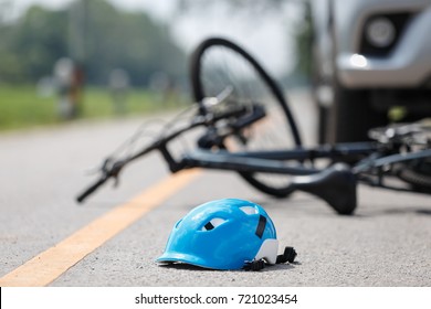 Accident Car Crash With Bicycle On Road