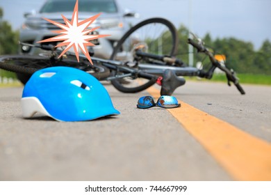 Accident Car Crash With Bicycle On Road