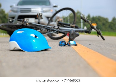 Accident Car Crash With Bicycle On Road