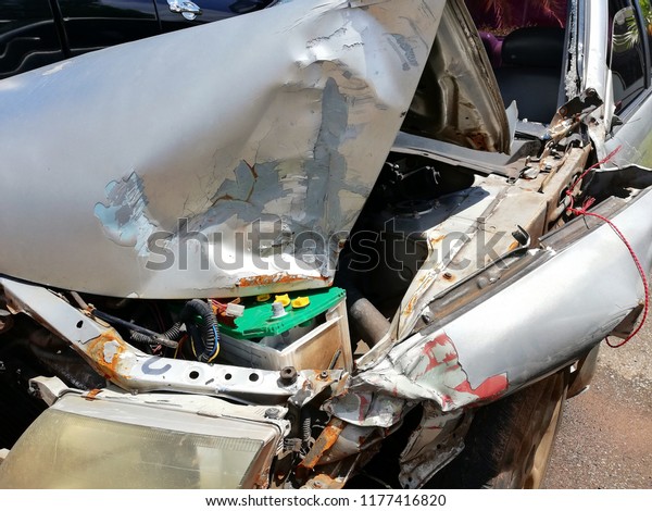 Accident car crash from front, crash damage,\
concept car use\
safely.