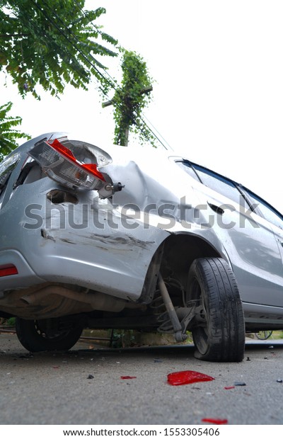 accident car crash In The Landmark street in\
ChiangRai Thailand.