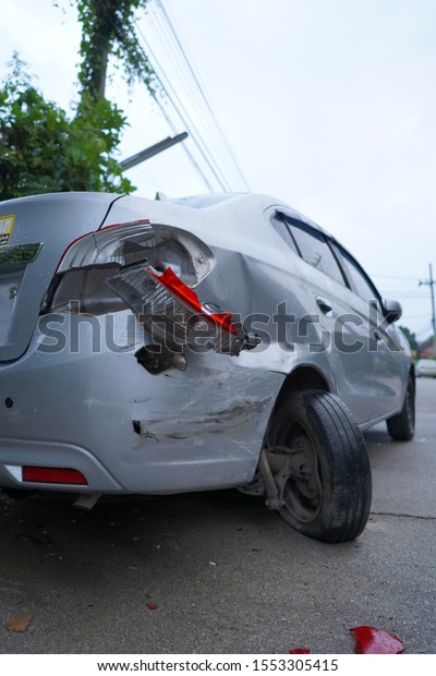accident car crash In The Landmark street in\
ChiangRai Thailand.