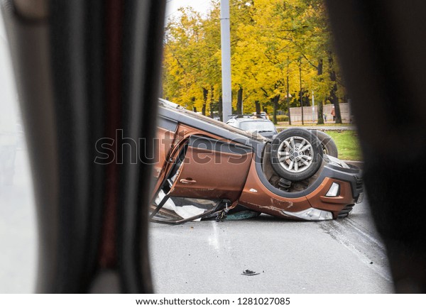 Accident.The car\
rolled over after the\
accident.
