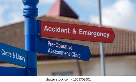 Accident And Emergency Directional Sign At UK Hospital