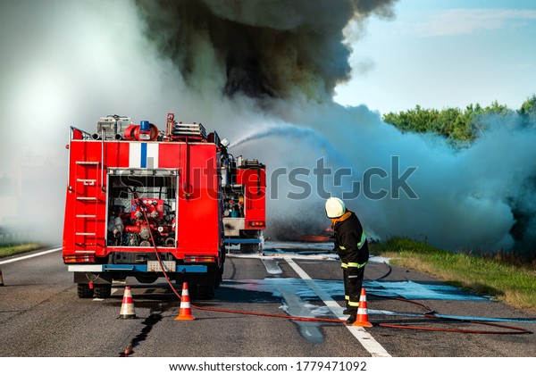 accident and fire on the road,\
Truck carrying fuel wrecked into construction divider, Driver\
survived