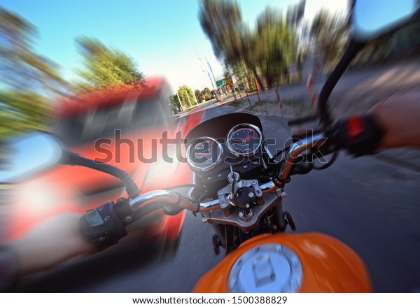 accident
and frontal collision of a car with a
motorcycle
