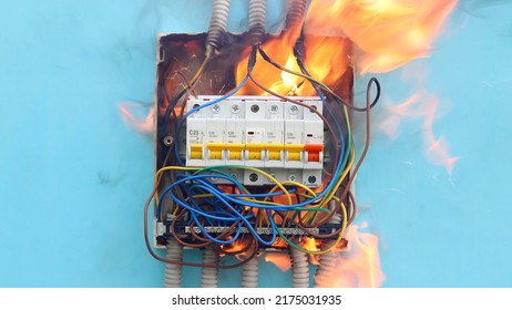Accident involving electrics, fire caused by electrical faults include old unsafe fuse board. - Shutterstock ID 2175031935
