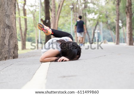 Accident. stumble and fall while running in park