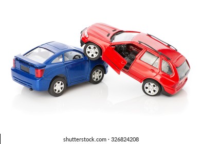 Accident Two Cars Isolated On White Background
