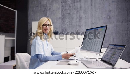Image, Stock Photo Woman with laptop drinking coffee