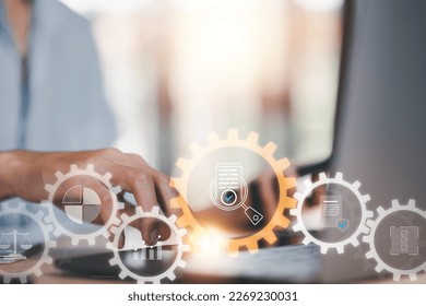 accountant Audit documents, quality assessment management With a checklist, business document evaluation process, market data report analysis and consulting, plan review process and assess correctness - Shutterstock ID 2269230031