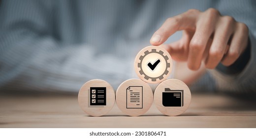 Accountant showing office document auditing concept ,plan review process and assess correctness ,Management of important document storage of organization ,document system ,accountant Audit documents - Shutterstock ID 2301806471