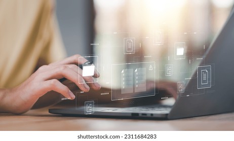 Accountant showing office document auditing concept ,plan review process and assess correctness ,Management of important document storage of organization ,document system ,accountant Audit documents