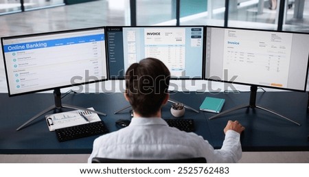 Accountant Using Finance E Invoice Software On Computer