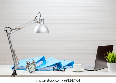 Accountant Working Table In A Bright Interior, No People