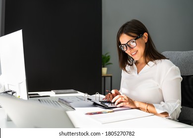 Accounting Bookkeeper Clerk Woman. Bank Advisor And Auditor