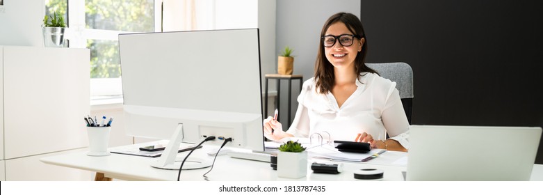 Accounting Bookkeeper Clerk Woman. Bank Advisor And Auditor