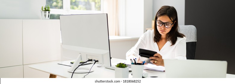 Accounting Bookkeeper Clerk Woman. Bank Advisor And Auditor - Shutterstock ID 1818068252
