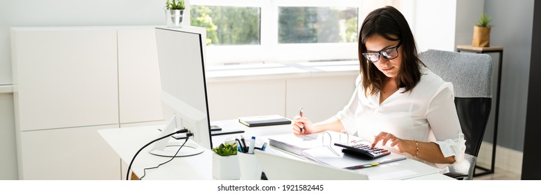 Accounting Bookkeeper Clerk Woman. Bank Advisor And Auditor