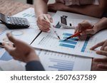 Accounting company provide finance and taxation planning for profitable cash flow, Auditor and accountant team working in office, analyze financial data and accounting record with calculator.Insight