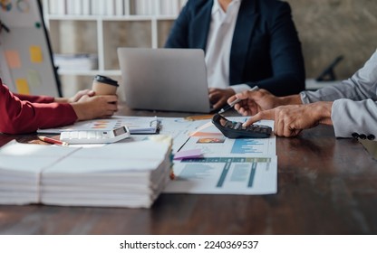 Accounting fund managers meeting to planning to improve quality next year team consultation investment stock market analysis and checking document, investigation of corruption account. anti bribery - Shutterstock ID 2240369537