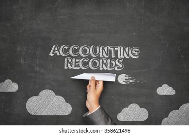 Accounting Records Concept On Blackboard With Paper Plane