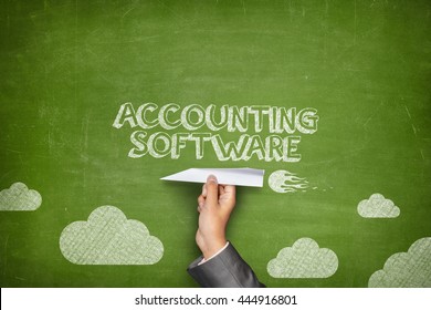Accounting Software Concept On Blackboard With Paper Plane