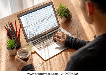 Accounting software on computer screen showing financial statement spreadsheets and account balance of corporate business offer accountant a fine calculation accounting snugly