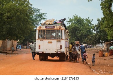 Accra, Ghana - April 01, 2022: Crowded African Public Bus On The Dusty Road In The Heart Of Ghana