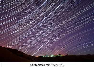 The Accumulated Star Trails Above The IBM Almaden Research Center In San Jose, California.