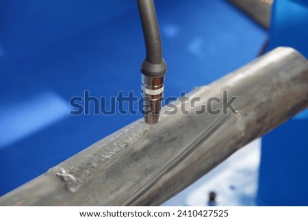 Accuracy seam when automatic pipes MIG MAG welding technology closeup