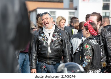 Ace Cafe, North London, UK, 14th September, 2014. Mark Philips, A Regular At The Ace Cafe In London Preparing To Lead The Ride Out To Brighton