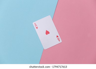 Ace of hearts on pink blue background. Top view. Flat lay - Powered by Shutterstock