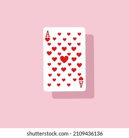 Ace of hearts playing card with many hearts in middle. Creative minimal love concept background.